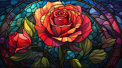 rose stained glass window retro colors