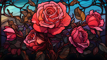 rose stained glass window retro colors