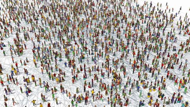 Animation of connections between hundreds of people - 3d illustration