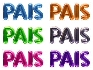 Set of PAIS Brazilian text mean Father's day in Portuguese isolated on transparent background in 3d rendering.