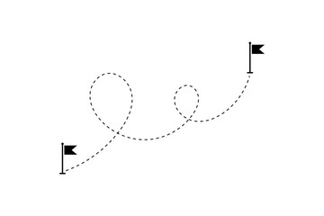 Route icon - two points with dotted path and location pin. Route location icon two pin sign and dotted line.