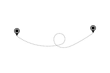 Fototapeta premium Route icon - two points with dotted path and location pin. Route location icon two pin sign and dotted line.
