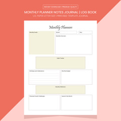 Monthly Planner Printable ||  Monthly Planner Log Book || Journal Printable Template