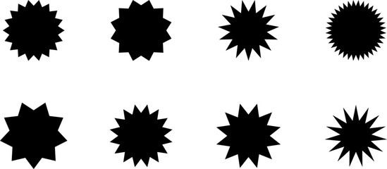 Set of vector starburst, sunburst badges. Black icons in Simple flat style vintage stickers, labels.