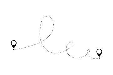Route icon - two points with dotted path and location pin. Route location icon two pin sign and dotted line.