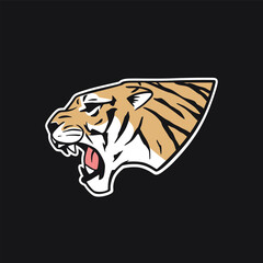 Roaring tiger head vector illustration template. Big cat mascot logo clipart. Can be used for badges, banners, or signs.