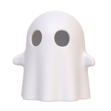 Simple halloween cartoon ghost isolated on white background. Happy Halloween concept. Traditional october holiday. 3D render illustration