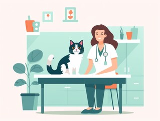 veterinary doctor woman with a cat on examination Generative AI