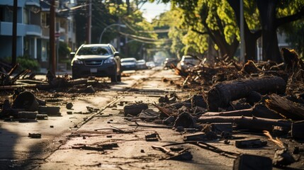 Fototapeta na wymiar Natural disaster destroying the road and car 
