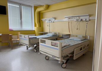 Two beds in a hospital room. The concept of medicine and healthcare