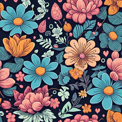 Floral patterns design, Kawaii flower Festival, Design for paper, cover, fabric, interior decor, colorful flower. embroidered floral pattern, perfect for fashion and decoration..