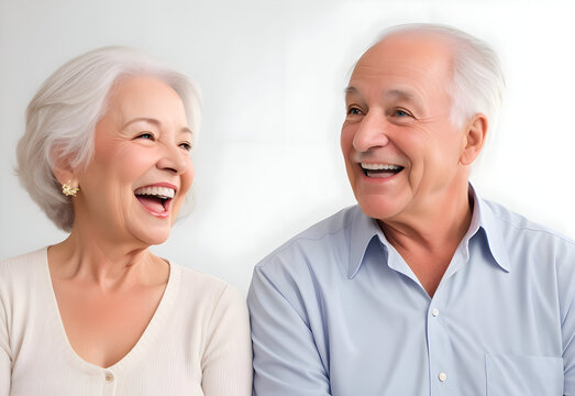 happy mature couple, laughing old couple bonding to each other, happy retirement,  positive senior elder husband and wife laughing