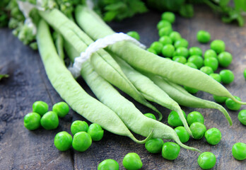 organic natural green peas beans on the table