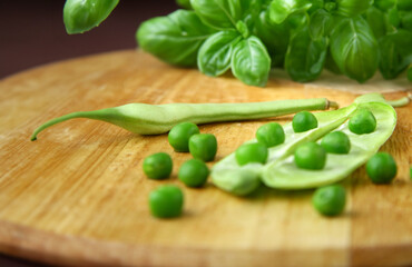 organic natural green peas beans on the table