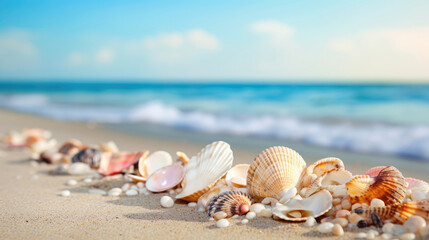 Obraz na płótnie Canvas Seashells on the sandy seashore close-up