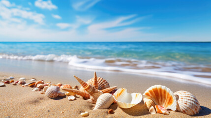 Seashells on the sandy seashore close-up