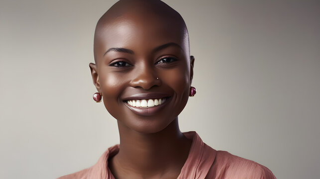Portrait of a smiling black african american woman with no hair