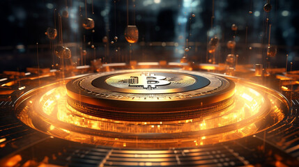 Golden Bitcoin Logo - mined - obrazy, fototapety, plakaty