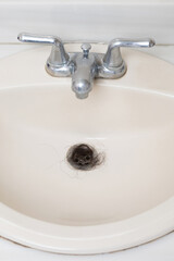 Fototapeta premium Cleaning from stuck hair sink