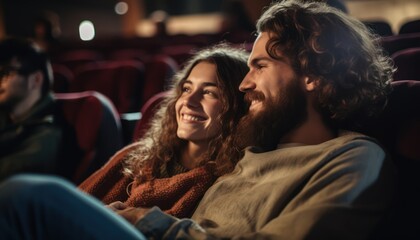 Photo of a couple watching a movie in a cozy theater