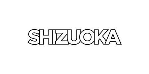 Shizuoka in the Japan emblem. The design features a geometric style, vector illustration with bold typography in a modern font. The graphic slogan lettering.