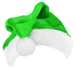 Santa Claus hat or Christmas elf green cap isolated on transparent background