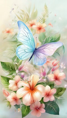Fototapeta na wymiar Butterfly with Hibiscus flowers - Generative AI