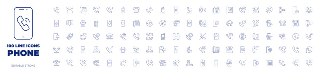 100 icons Phone collection. Thin line icon. Editable stroke.