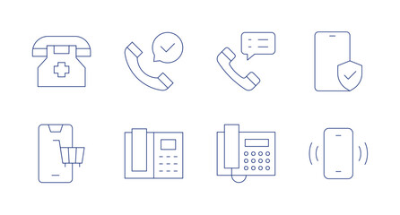 Fototapeta na wymiar Phone icons. Editable stroke. Containing emergency number, phone call, mobile, shopping, phone, telephone.