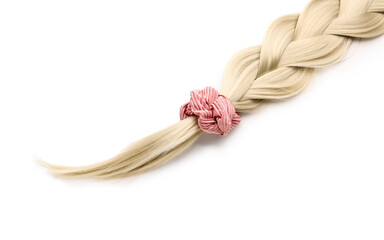 Braided strand with scrunchy on white background, closeup