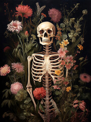 Gothic flower floral style human skeleton - 639906357