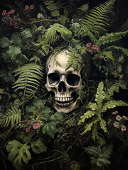 Gothic flower floral style human skull dark
