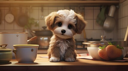 puppy in the kitchen