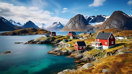 small village in Greenland - obrazy, fototapety, plakaty