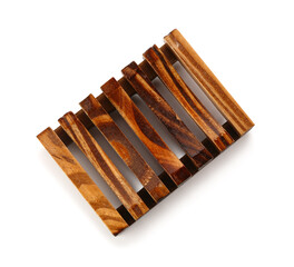 Wooden soap dish on white background