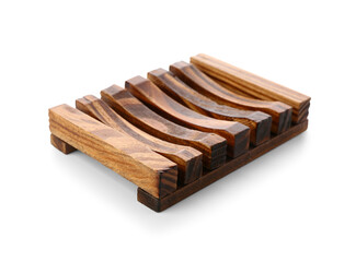 Wooden soap dish on white background