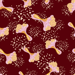 Simple psychedelic mushrooms seamless pattern. Magical fly agaric wallpaper.