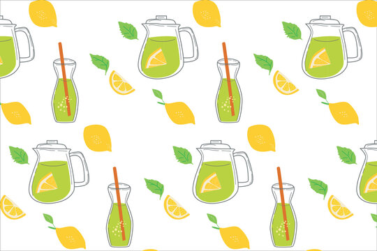 vector pattern of lemonade with lemons and leaves