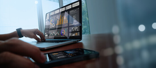 Business finance and investment, Businessman teamwork together working and analysis with economic...