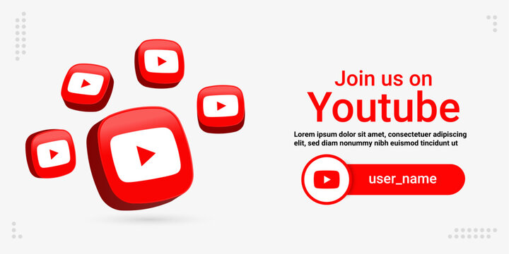 join or follow us on youtube. 3d youtube logo social media icon notifications. youtube square button icon 3d social media and social network logos, lower third icons banner