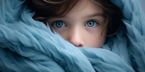 baby with blue eyes covered by blanket
