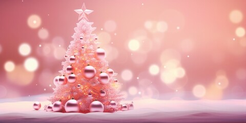 Fototapeta na wymiar AI Generated pink Christmas tree with bauble hanging on the Christmas tree with sparkling light spot.