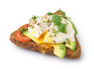 Tasty sandwich with egg on white background