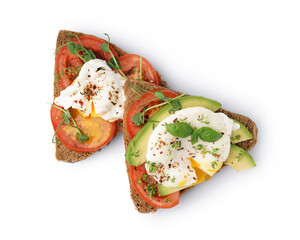 Tasty sandwiches with egg on white background