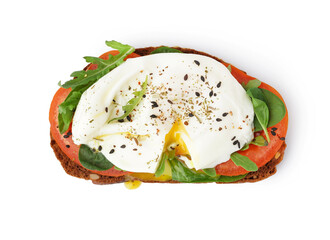 Tasty sandwich with egg on white background