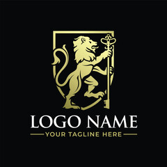 Vintage lion modern gold elegant vector logo