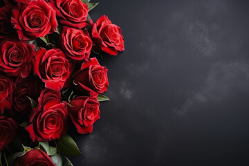 Funeral red roses on dark background with copy space 