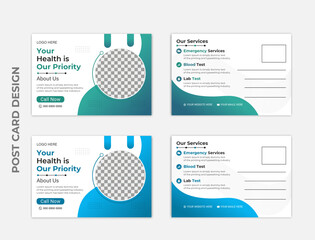 Vector professional medical post card design template, the best healthcare medical post card template. Medical post card design. Medical social media post template; health banner template.