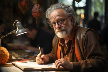 Language and Culture Exchange. Seniors participating in language classes or cultural exchange programs, reflecting their curiosity about the world. Generative AI.