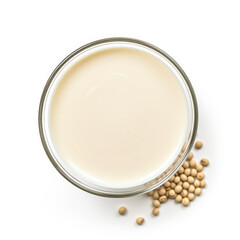 Soy milk isolated on white background top view 